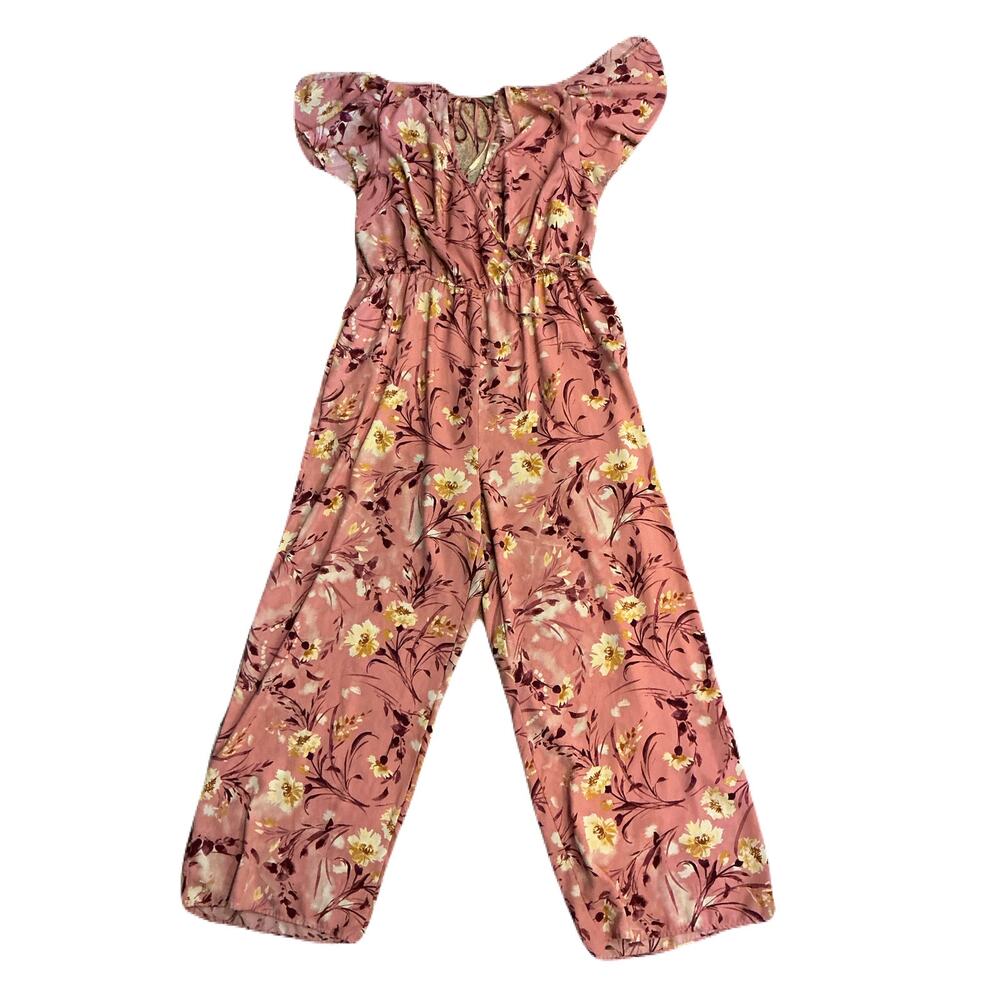 Boho Floral Jumpsuit Wide Leg Romper Plus Cottagecore Flutter Sleeve Flowy XXL